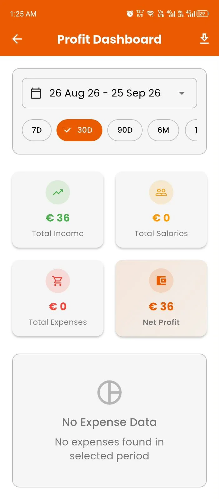 Admin app screens — Profit
