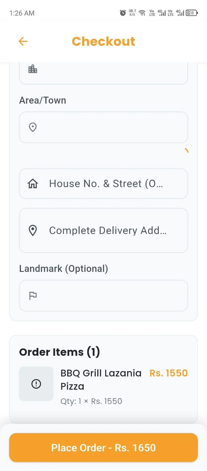 Customer app screens — Checkout
